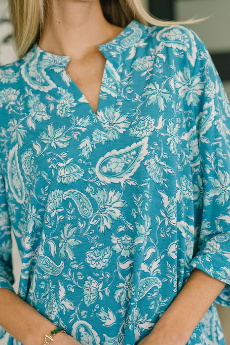Lizzy Top in Aqua Paisley