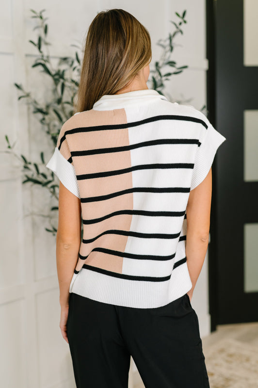 Lonely Traveler Striped Quarter Zip Vest in White