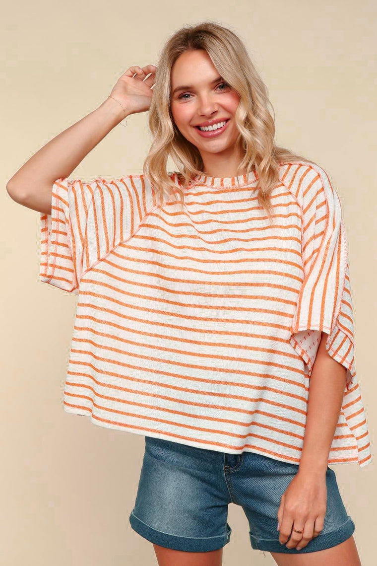 Reverse Stitch Oversized Striped Top