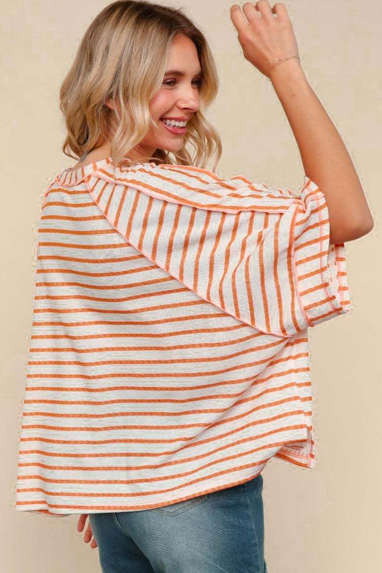 Reverse Stitch Oversized Striped Top