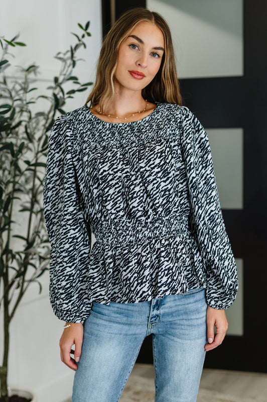 Muse Moves High Neck Peplum Blouse in Black