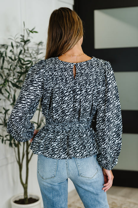 Muse Moves High Neck Peplum Blouse in Black