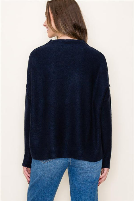 Navy Sweater with Reversed Seam Detail