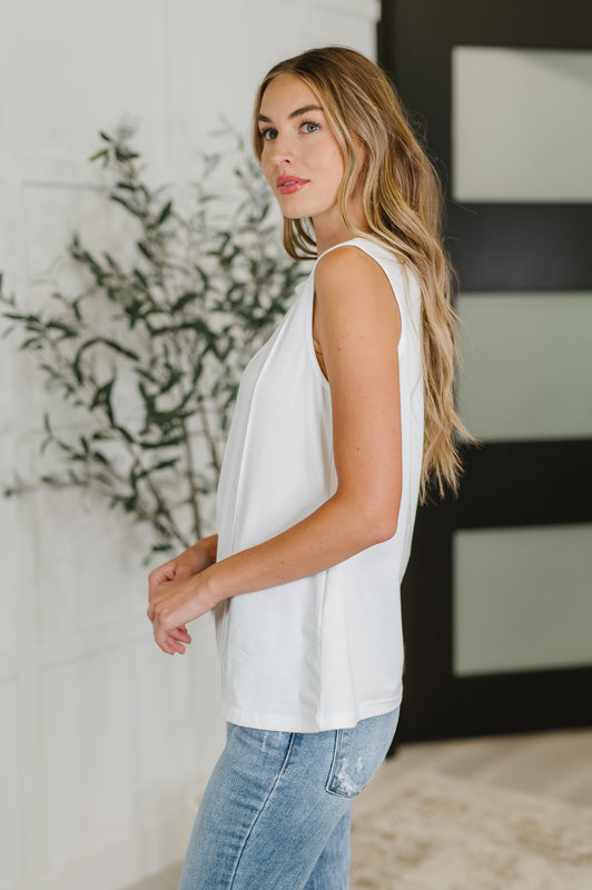 New Normal Pleat Detail Sleeveless Top in White
