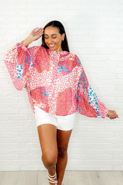 No Hesitation Mixed Print Blouse