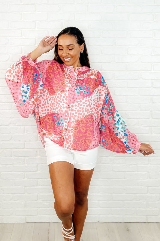 No Hesitation Mixed Print Blouse