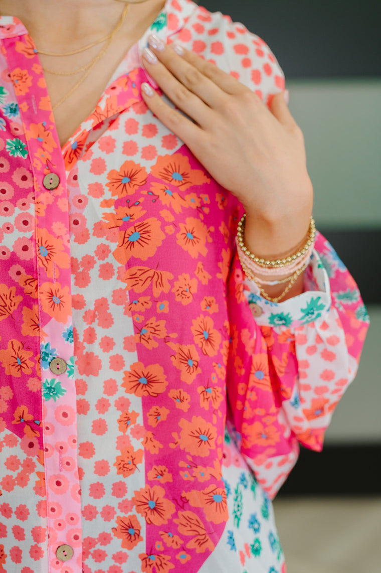 No Hesitation Mixed Print Blouse
