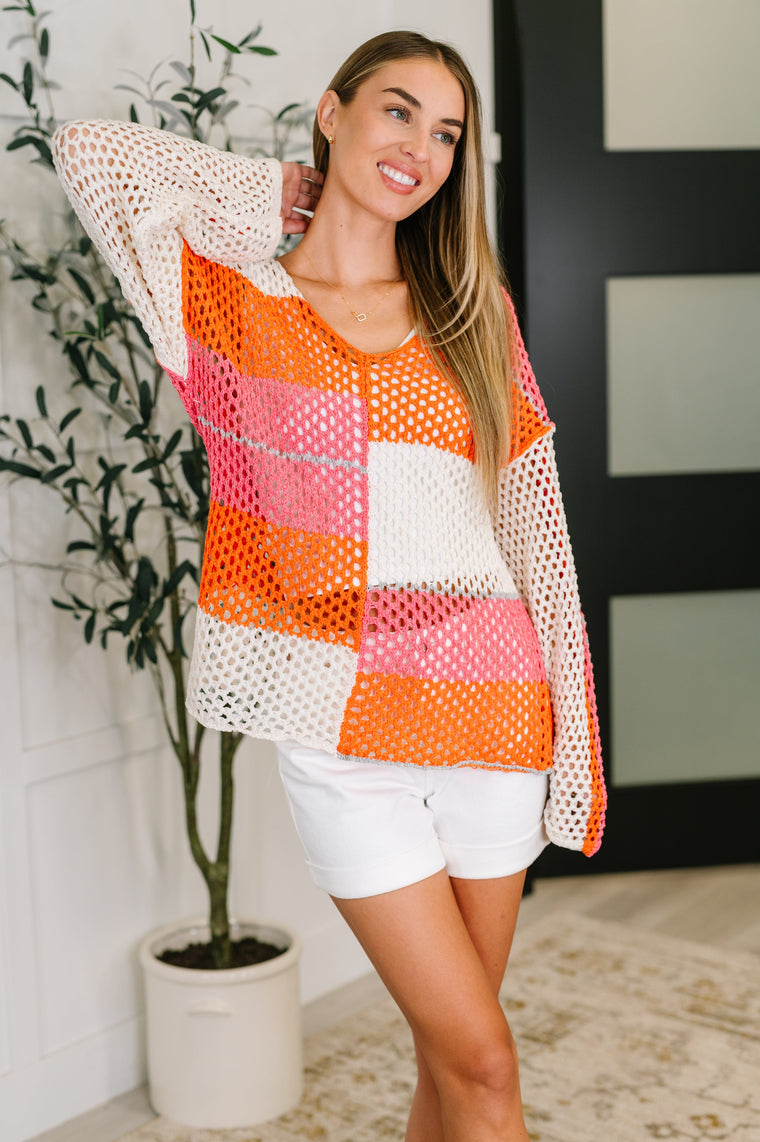Off the Grid Net Color Block Layering Top