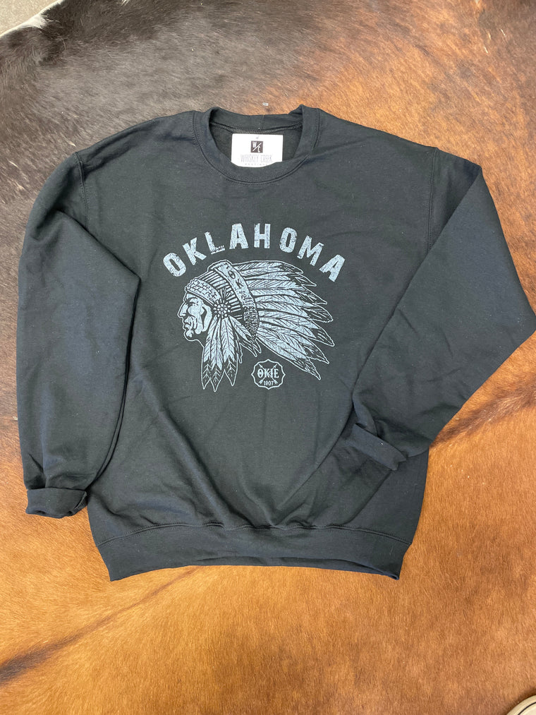 Oklahoma Indian Head Chief Sweatshirt l Black