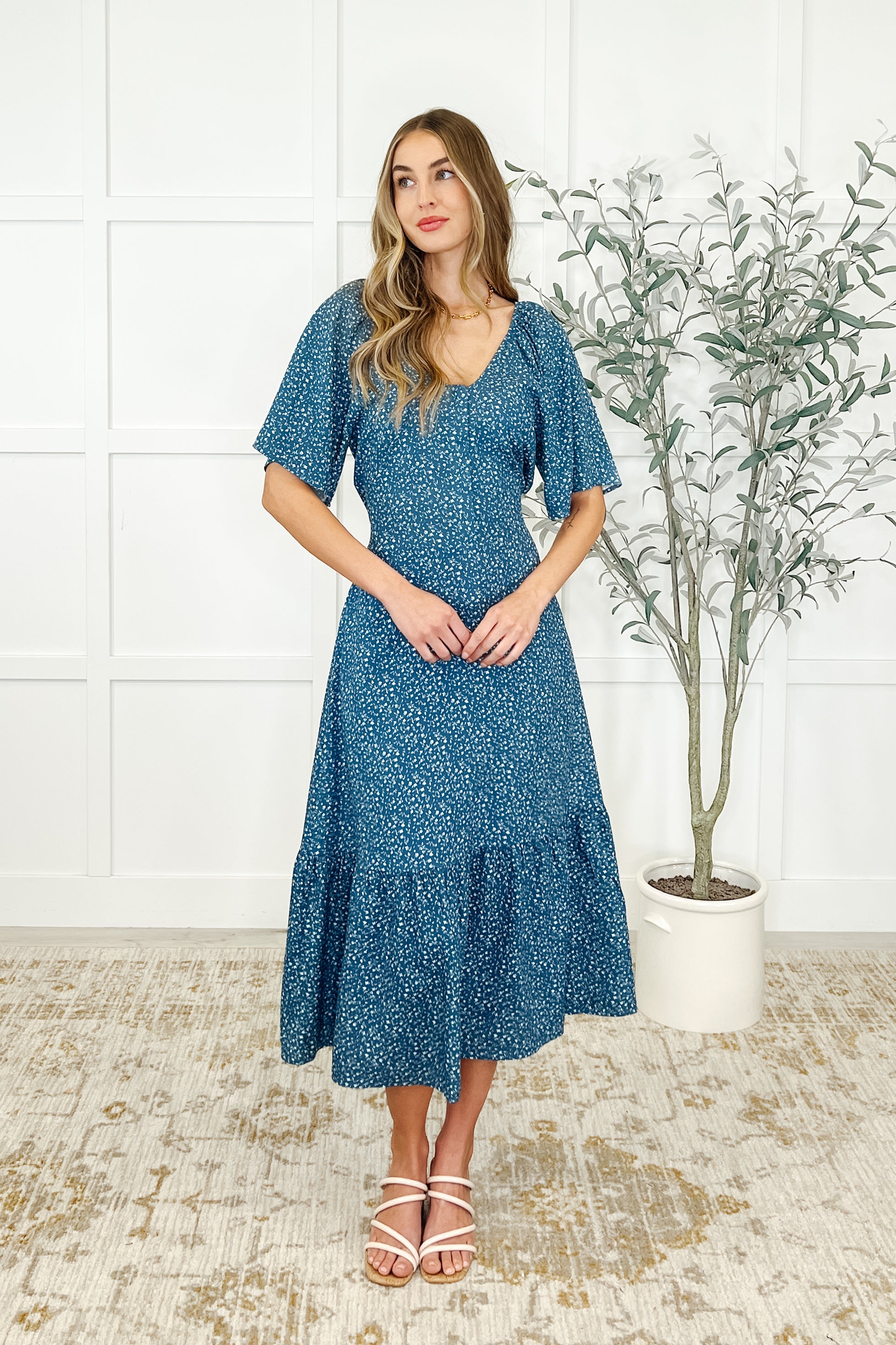 Olive Dress in Blue Vineyard