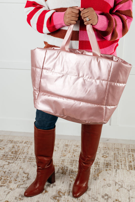 One More Thing Puffy Quilted Waterproof Tote in Pink