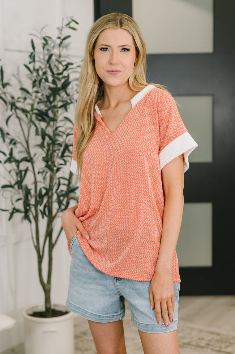 One Piece at a Time V-Neck Short Sleeve Top in Coral
