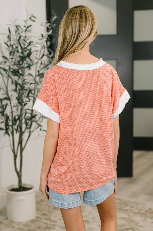 One Piece at a Time V-Neck Short Sleeve Top in Coral