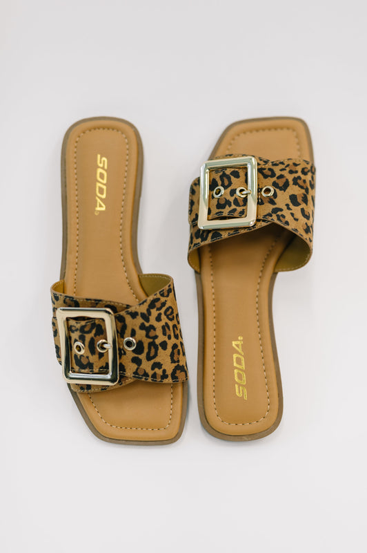 Opera Square Toe Buckle Slip On Sandal