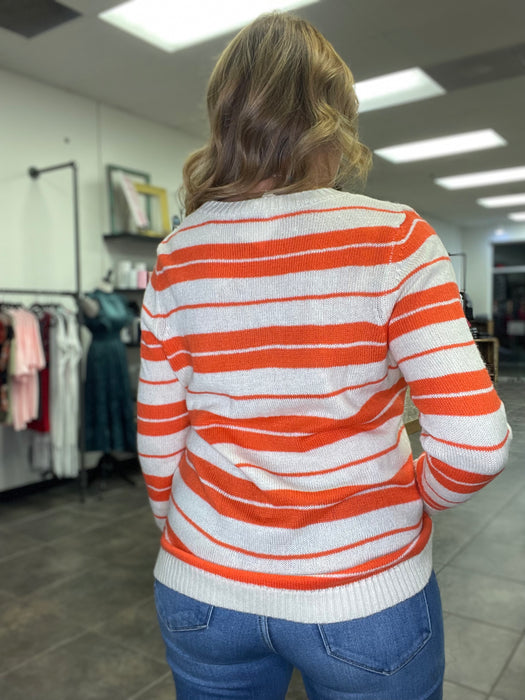 Orange & Ivory Variegated Striped Sweater