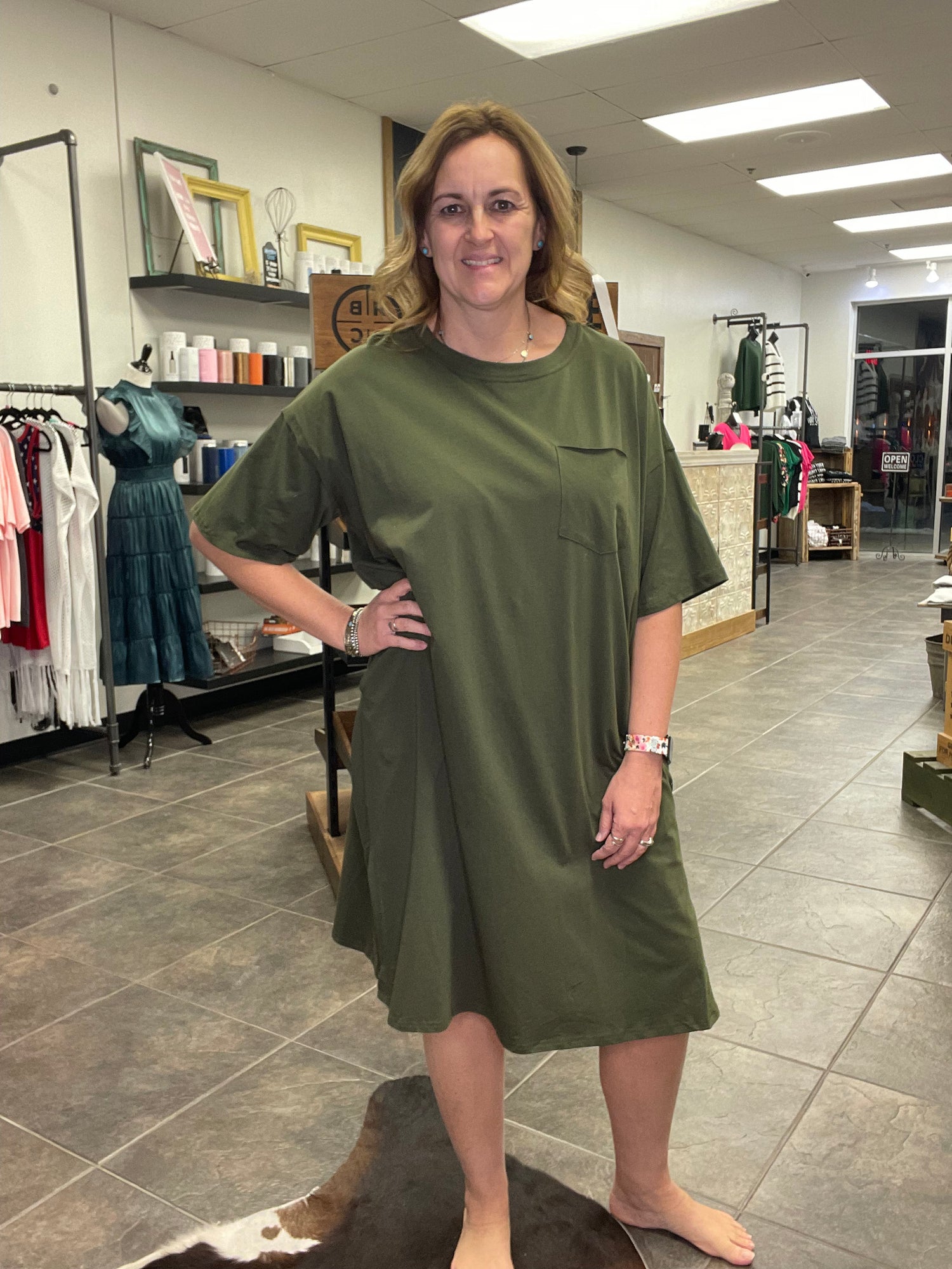 olive t shirt dress Pocket T-shirt Dress- Olive