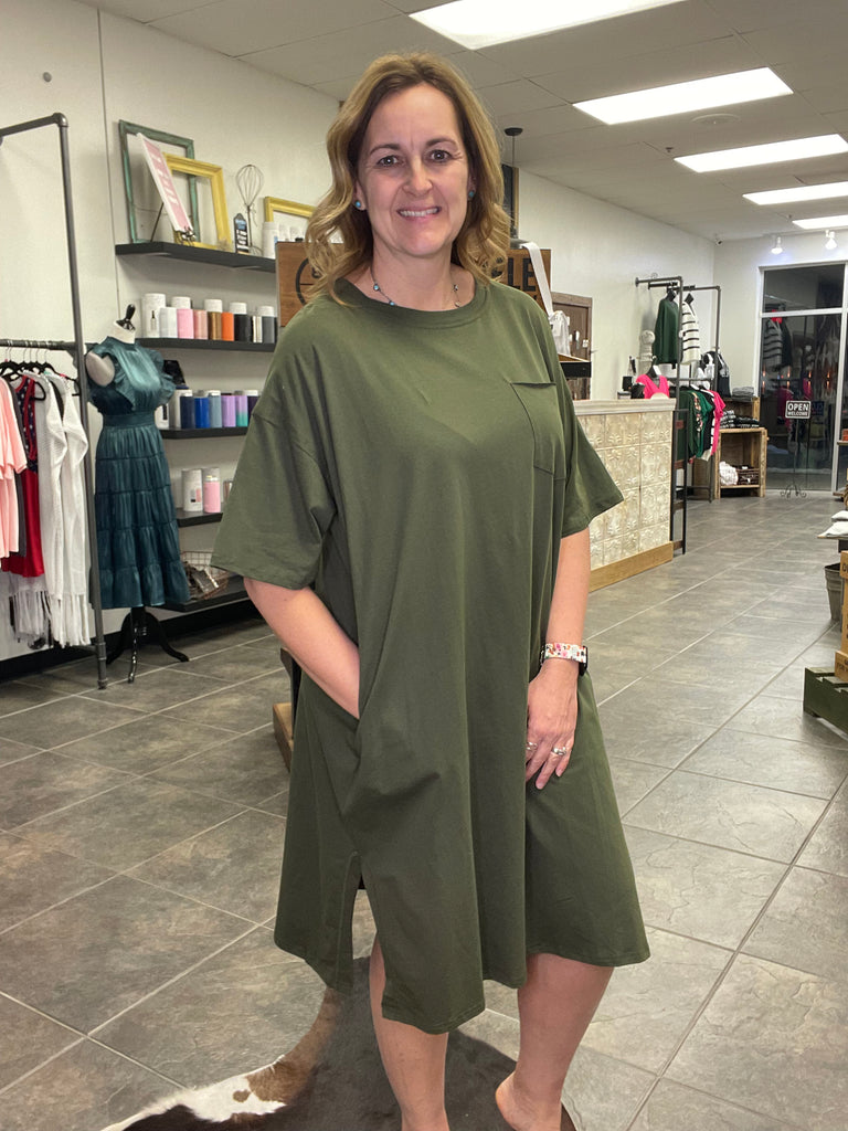 Oversized T-Shirt Dress in Olive