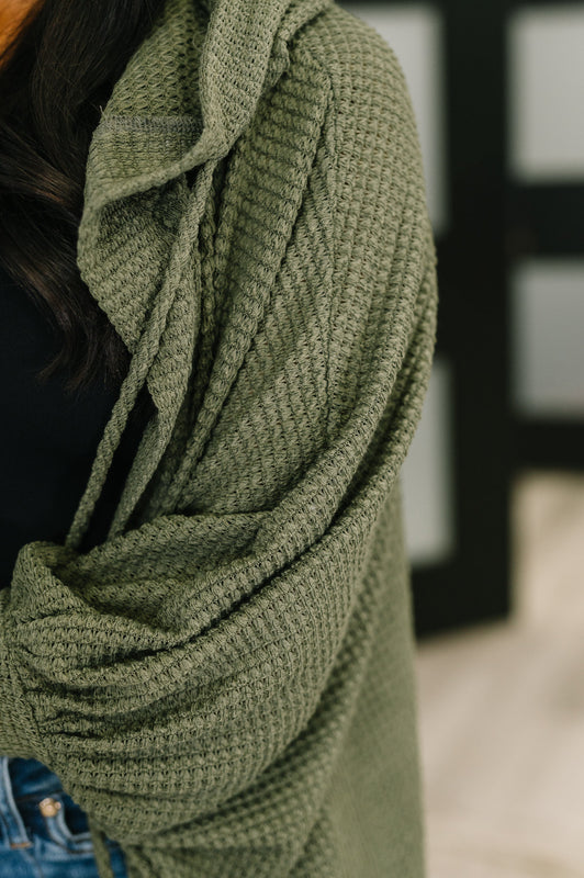 Pamper Travel Hooded Cardigan in Olive