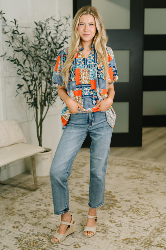Pardon Me Patchwork Puff Sleeve Blouse