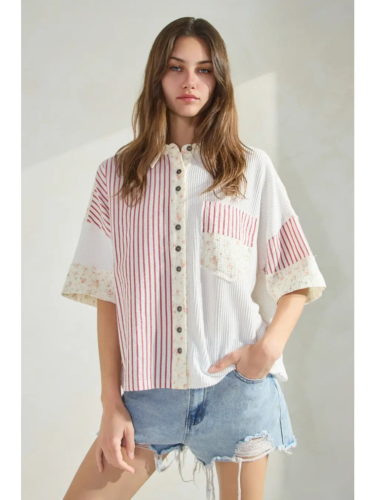 Patchwork Button Down Top