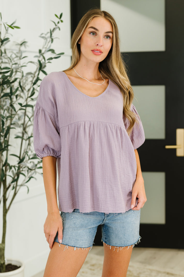 Pleasantly Perfect Bubble Sleeve Peasant Blouse