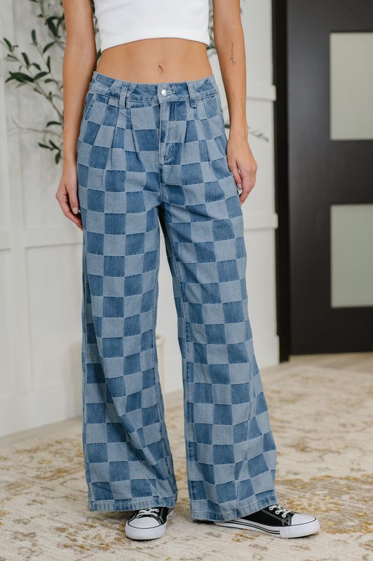 PREORDER: Please Detail Wide Leg Checkered Bottoms