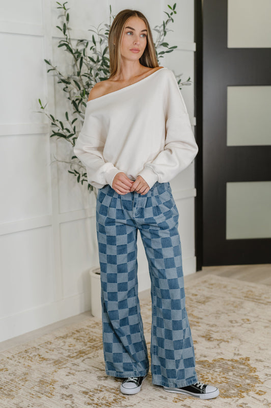 PREORDER: Please Detail Wide Leg Checkered Bottoms