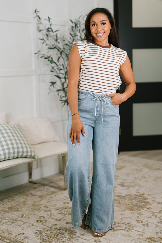 Quite Intimately Striped Muscle Tee in Brown