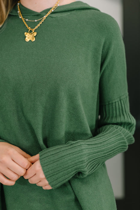 Running Late Hooded Long Sleeve in Dark Green