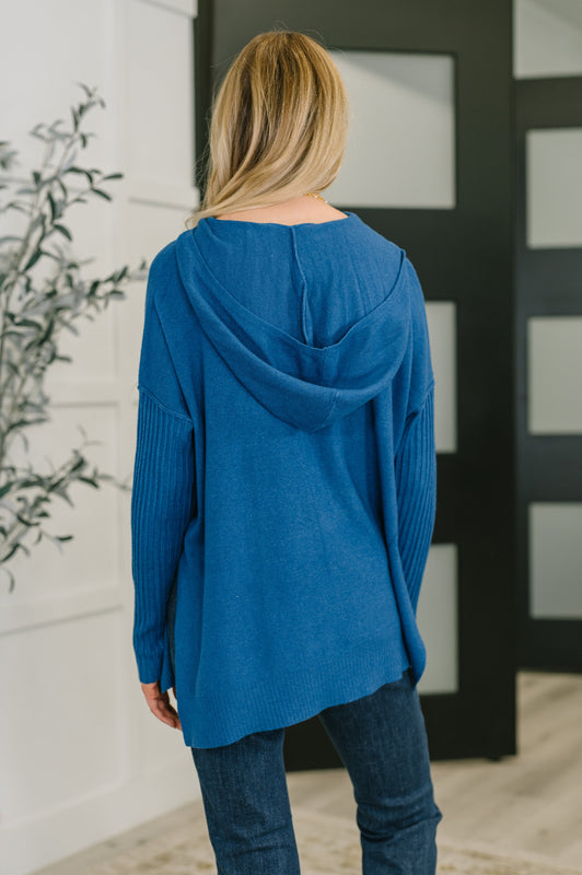 Running Late Hooded Long Sleeve in Light Navy