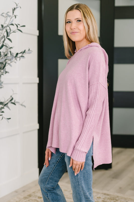 Running Late Hooded Long Sleeve in Mauve