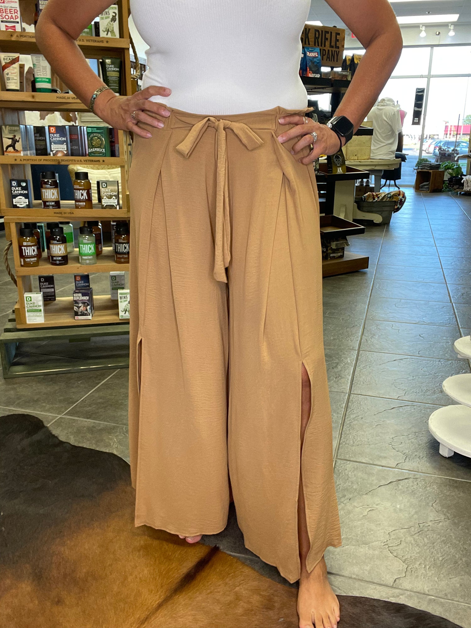 Saddle Wide Leg Slit Pants