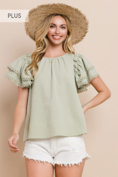 Sage Jacquard with Ruffle Sleeves