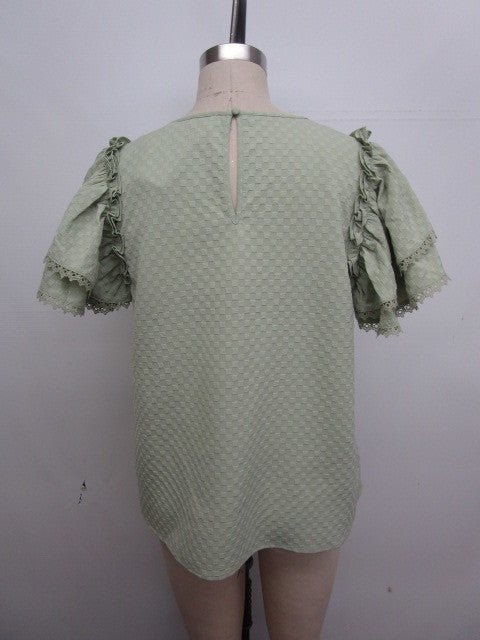 Sage Jacquard with Ruffle Sleeves