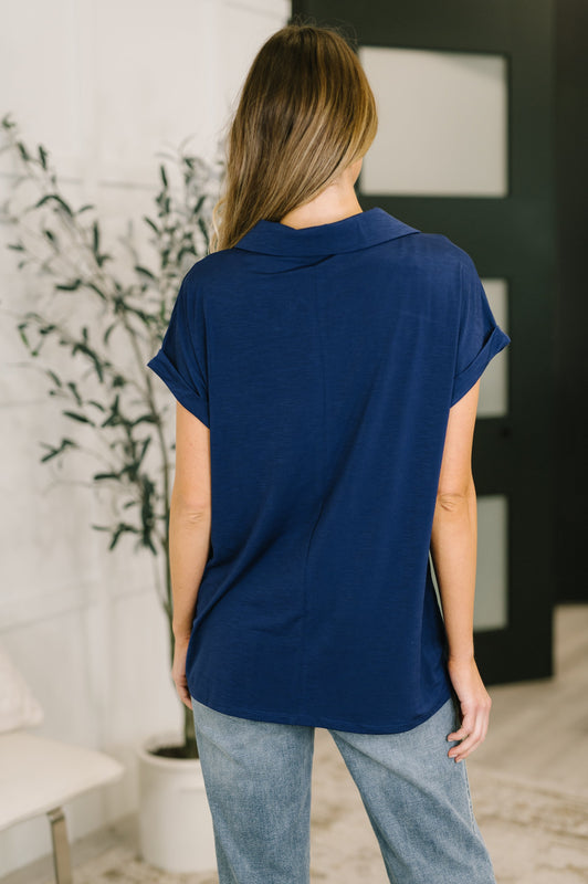 Sea You Soon Collared Top in Navy