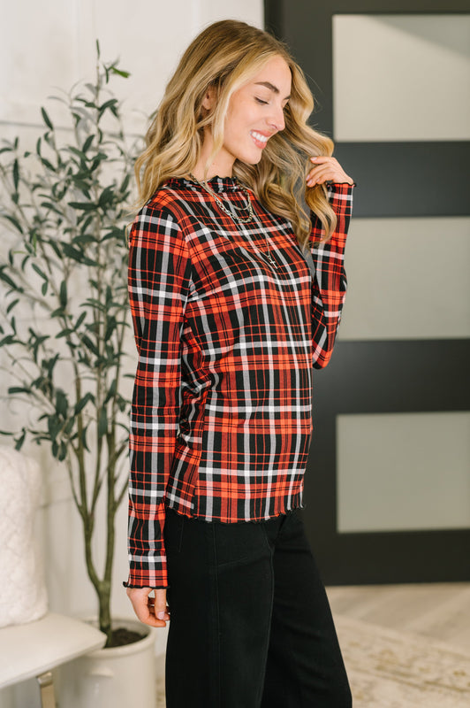 She's Always Changing Plaid Lettuce Hem Top