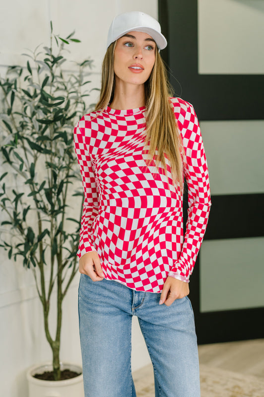 PREORDER: Sheer Long Sleeve Checkered Layering Top in Three Colors