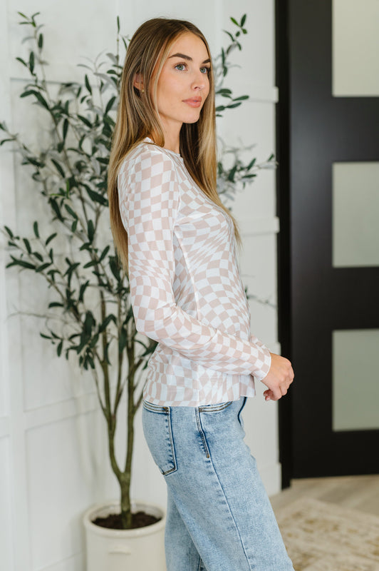 PREORDER: Sheer Long Sleeve Checkered Layering Top in Three Colors