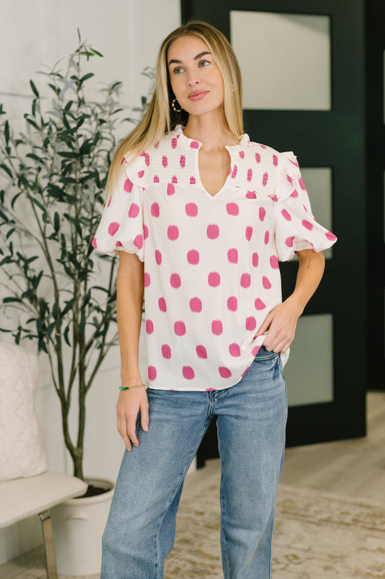 Shopping Spree Notched Neck Puff Sleeve Blouse