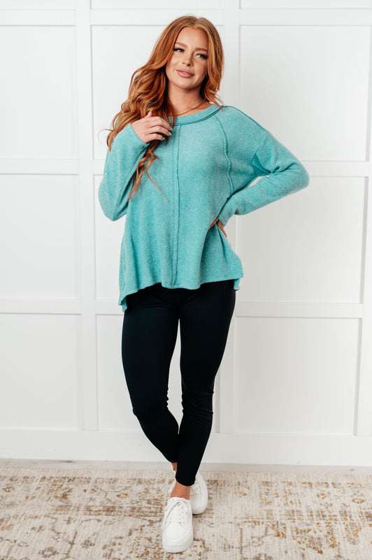 Simple Silhouette Brushed Hacci Sweater in Dusty Teal