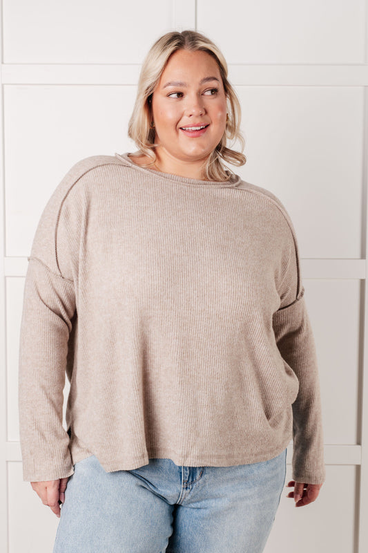 Simply Basic Ribbed Hacci Sweater in H Mocha