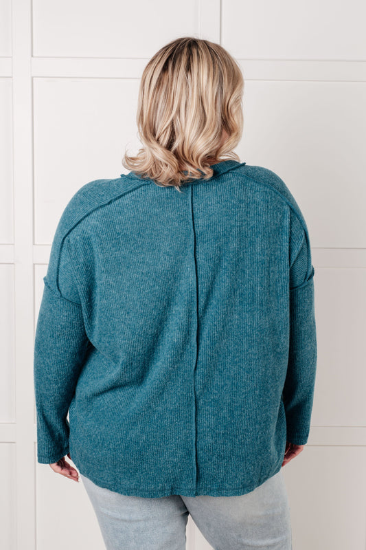 Simply Basic Ribbed Hacci Sweater in Teal