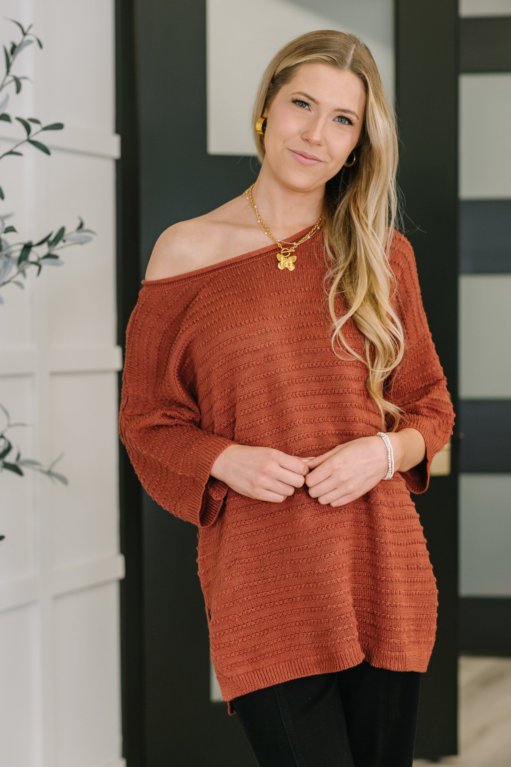 Slouchy Gal Off Shoulder Textured Top