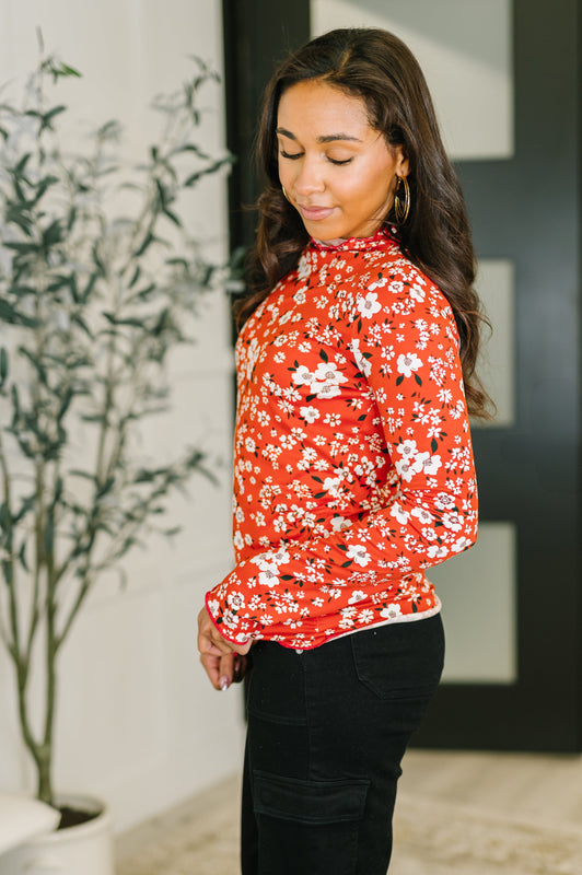 Somethings in the Air Lettuce Hem Longsleeve Top in Vermillion