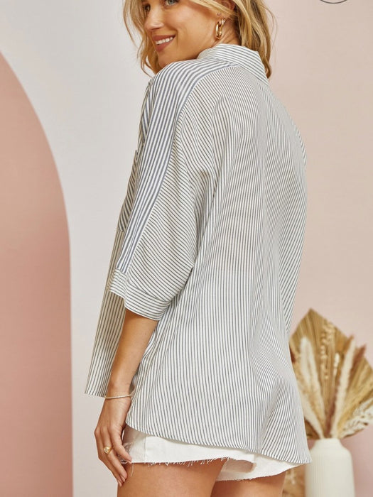 Striped Casual Button Up Top