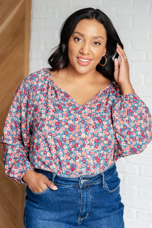 Sunday Brunch Blouse in Denim Floral