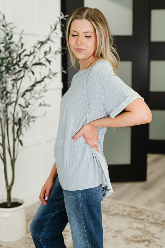 Sunday's Bestie Mineral Wash Top in Light Grey