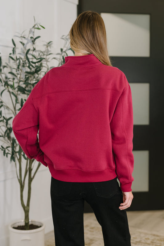 Sweater Weather Half Zip High Neck Pullover in Cabernet