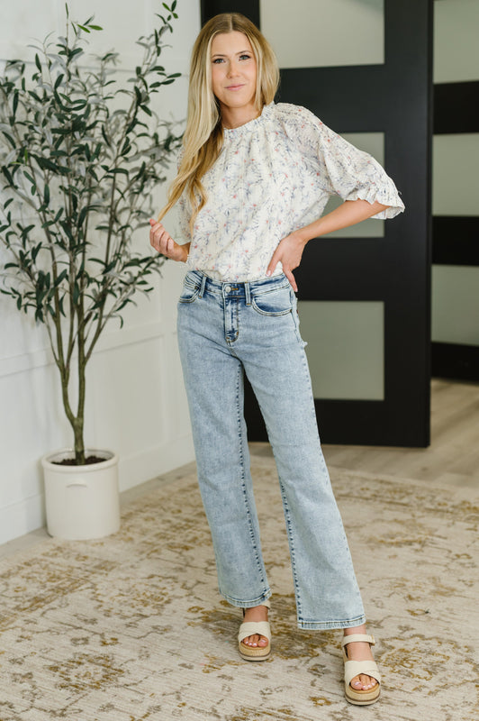 Sweet Ruffle Affair High Neck Blouse in Blue