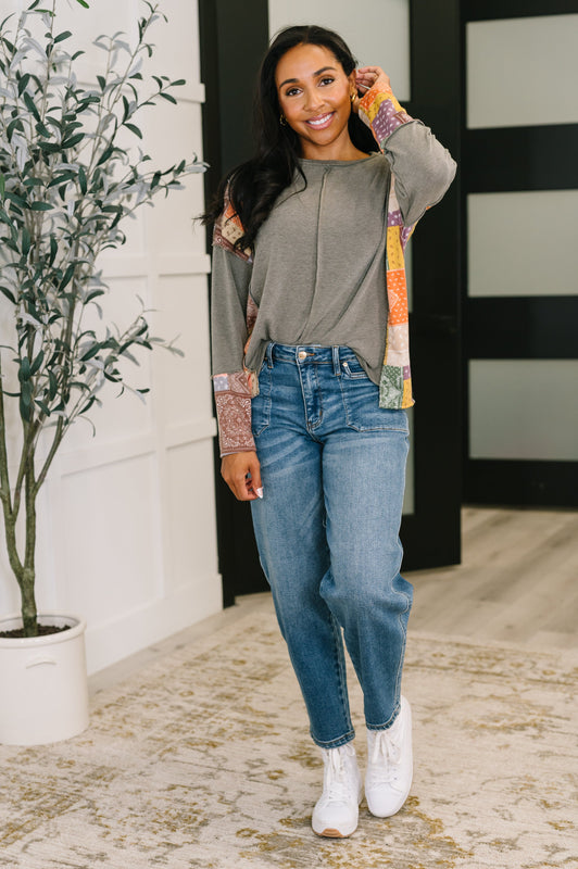 Sweet as Pie Color Block Relaxed Long Sleeve